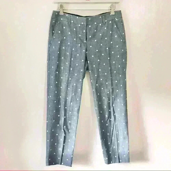 J. Crew Chambray Polka Dot City Fit Ankle Pants - Picture 1 of 7
